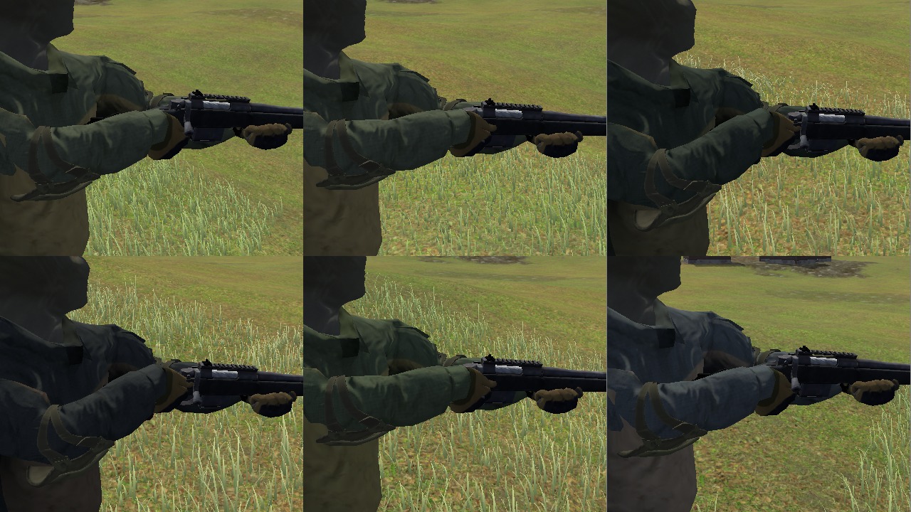 Six moments of a player working the bolt of the sniper rifle