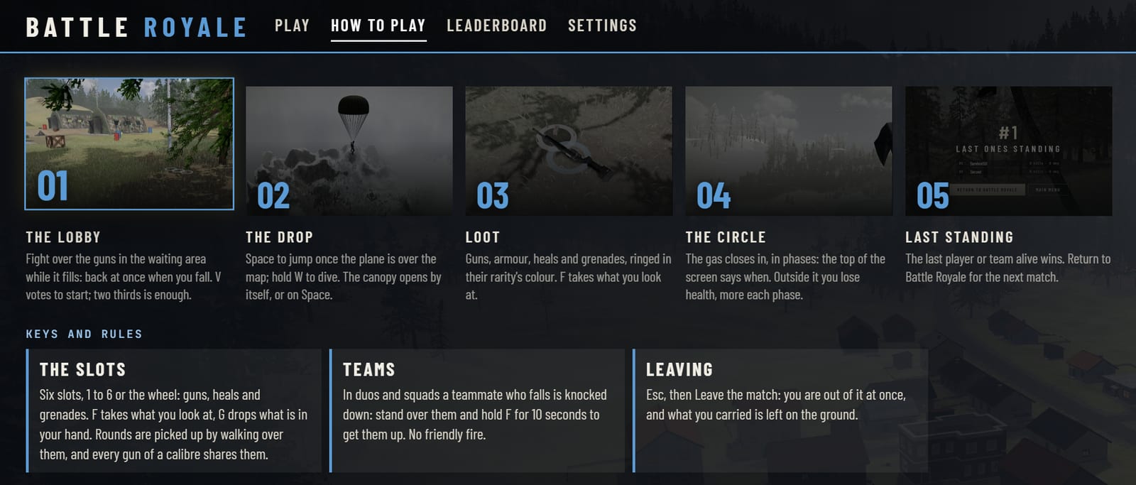 ZONA Battle Royale's How to play: the lobby, the drop, loot, the circle and last standing, with the rules below
