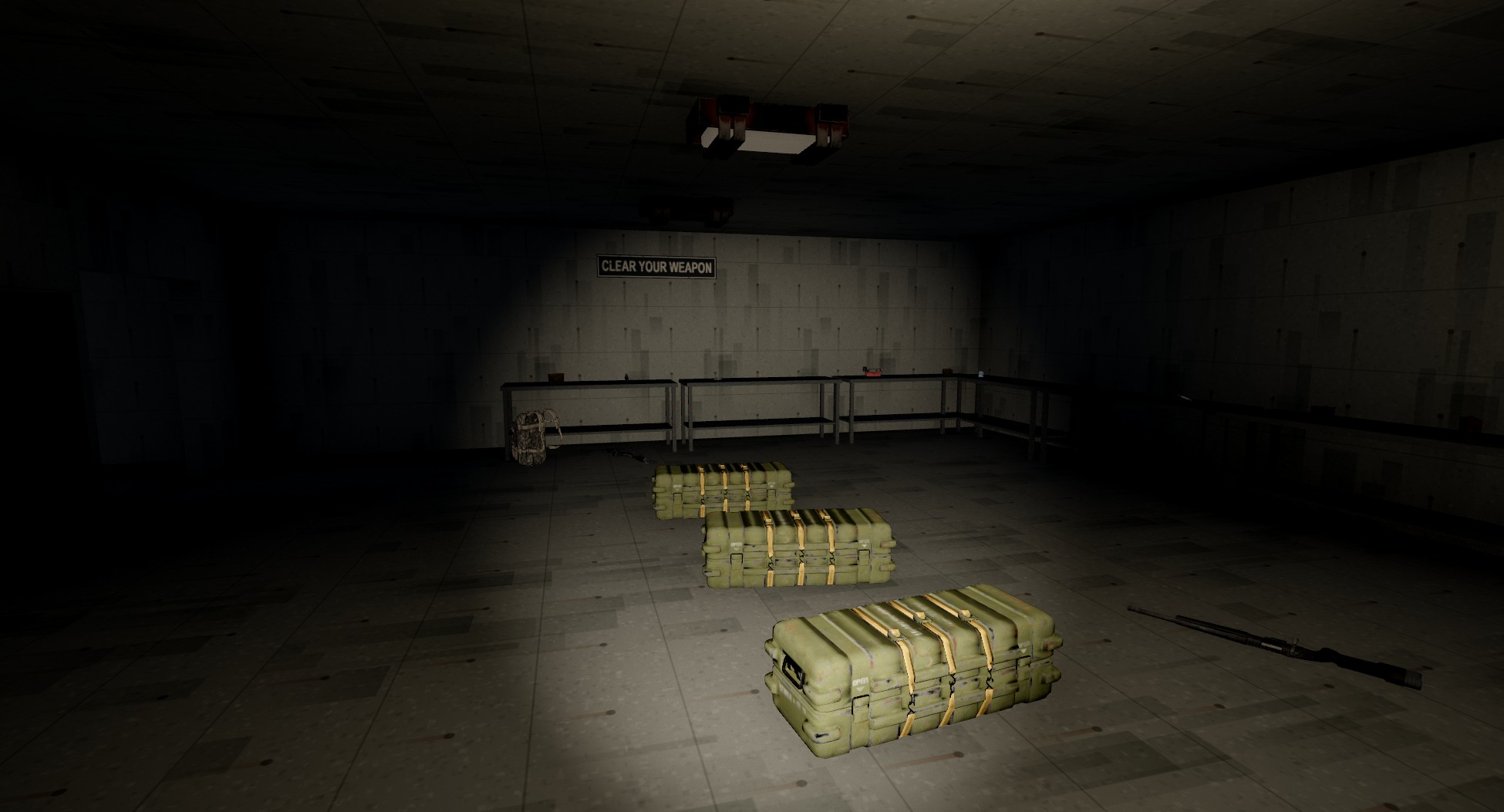 A room of the bunker by flashlight