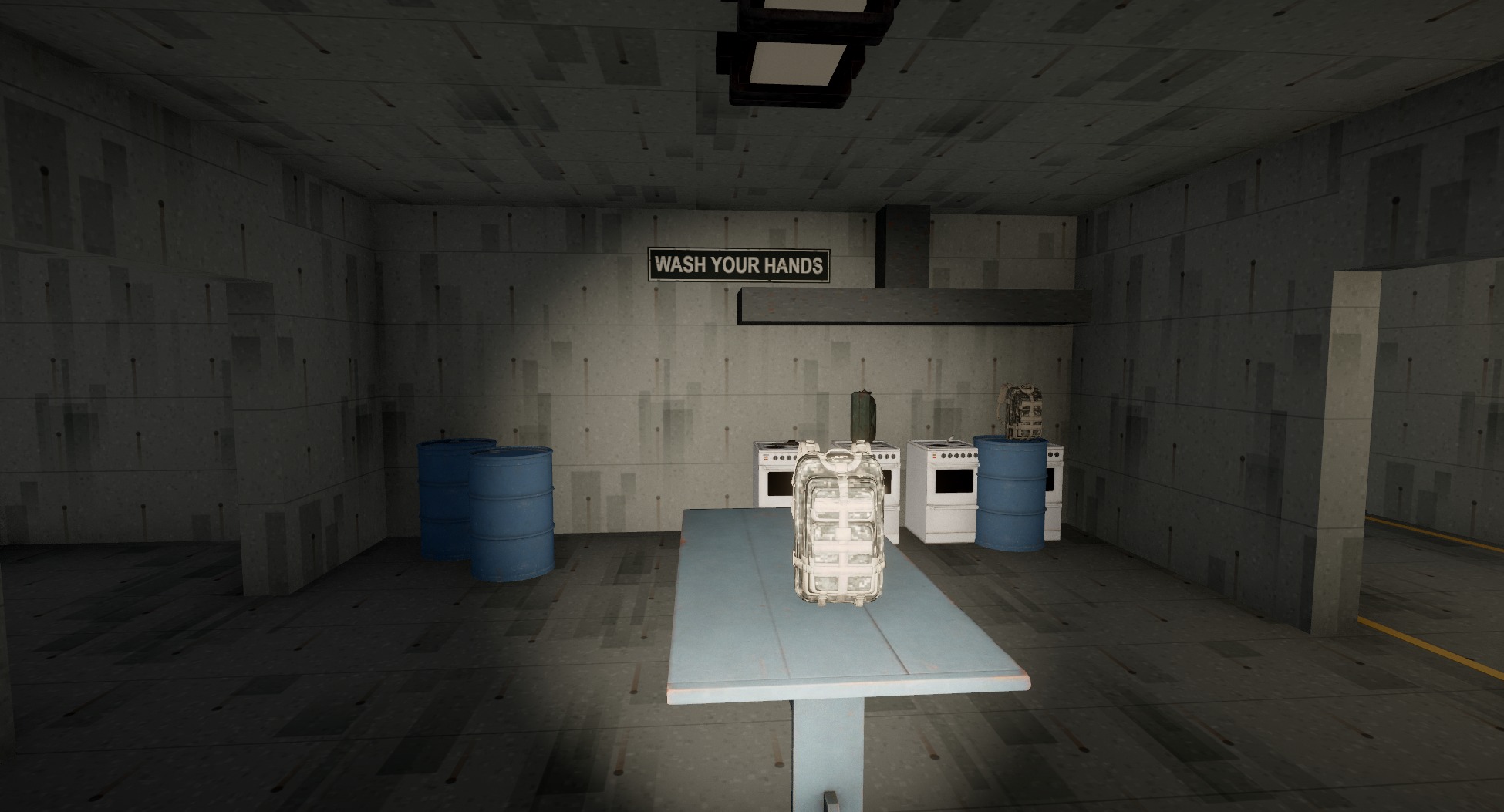 The bunker's new kitchen: stoves under a hood