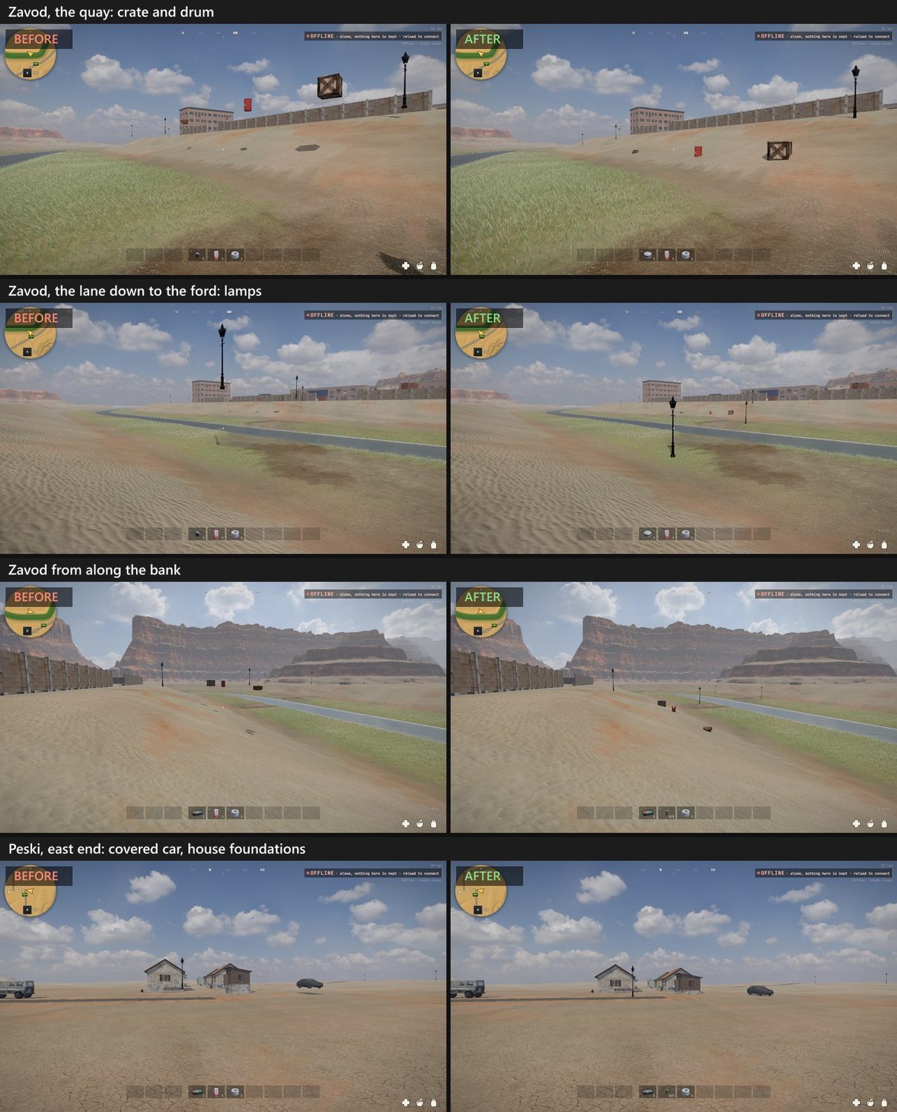 Before and after pictures of desert places: things that stood off the ground before stand on it after