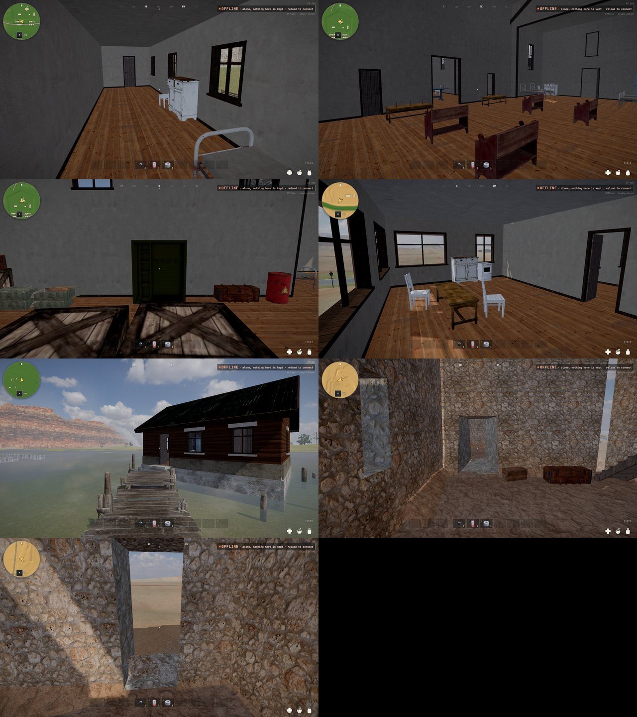 Rooms in the west's buildings with their doors clear and their furniture standing against the walls