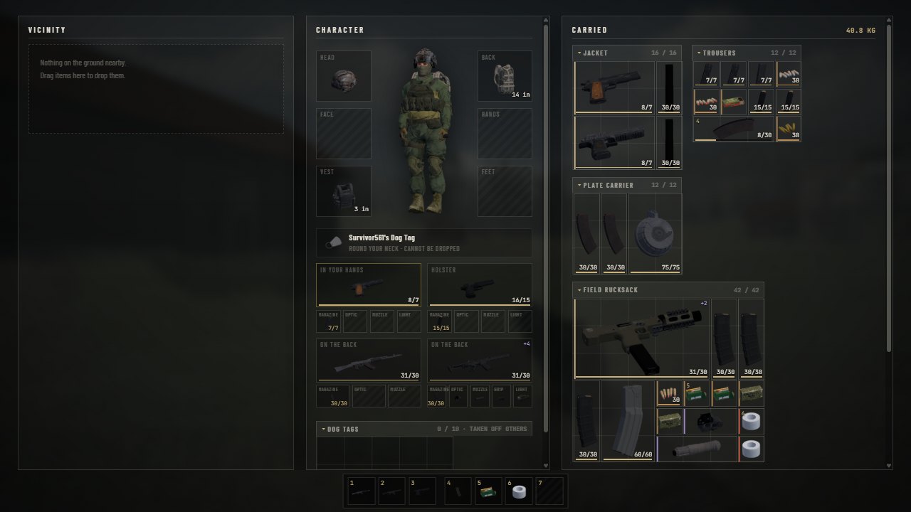 The inventory: guns with what is in each written on it, magazines with their rounds counted, loose brass cartridges, and small boxes of them