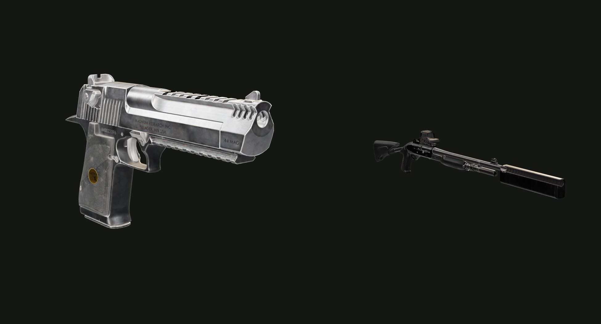 The Desert Eagle and the Benelli M3 as models