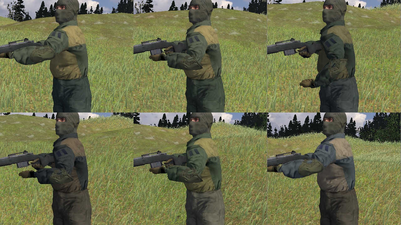 Six moments of a player changing the magazine of the sniper rifle