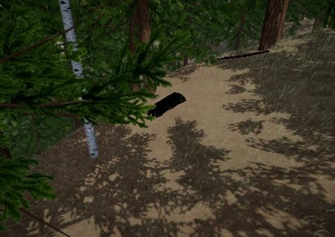 A mossy rock on a forest path drawn solid black