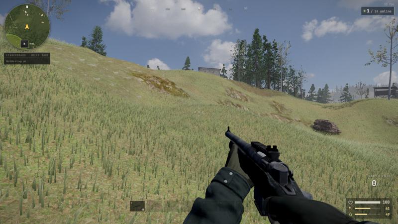 The sniper rifle from the hip, with its post and notch