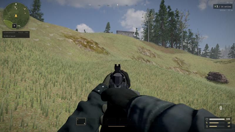 Aiming the sniper rifle down its new iron sights