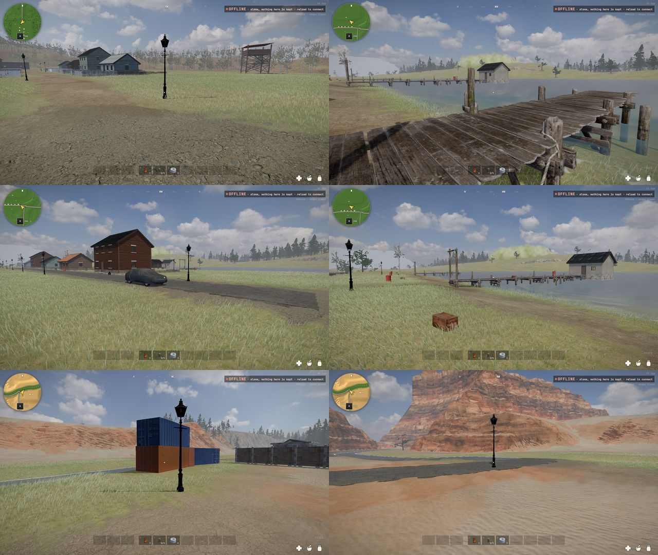 Before and after pictures of the green west's towns: crates, lamps and a covered car on the ground where they had floated or sunk